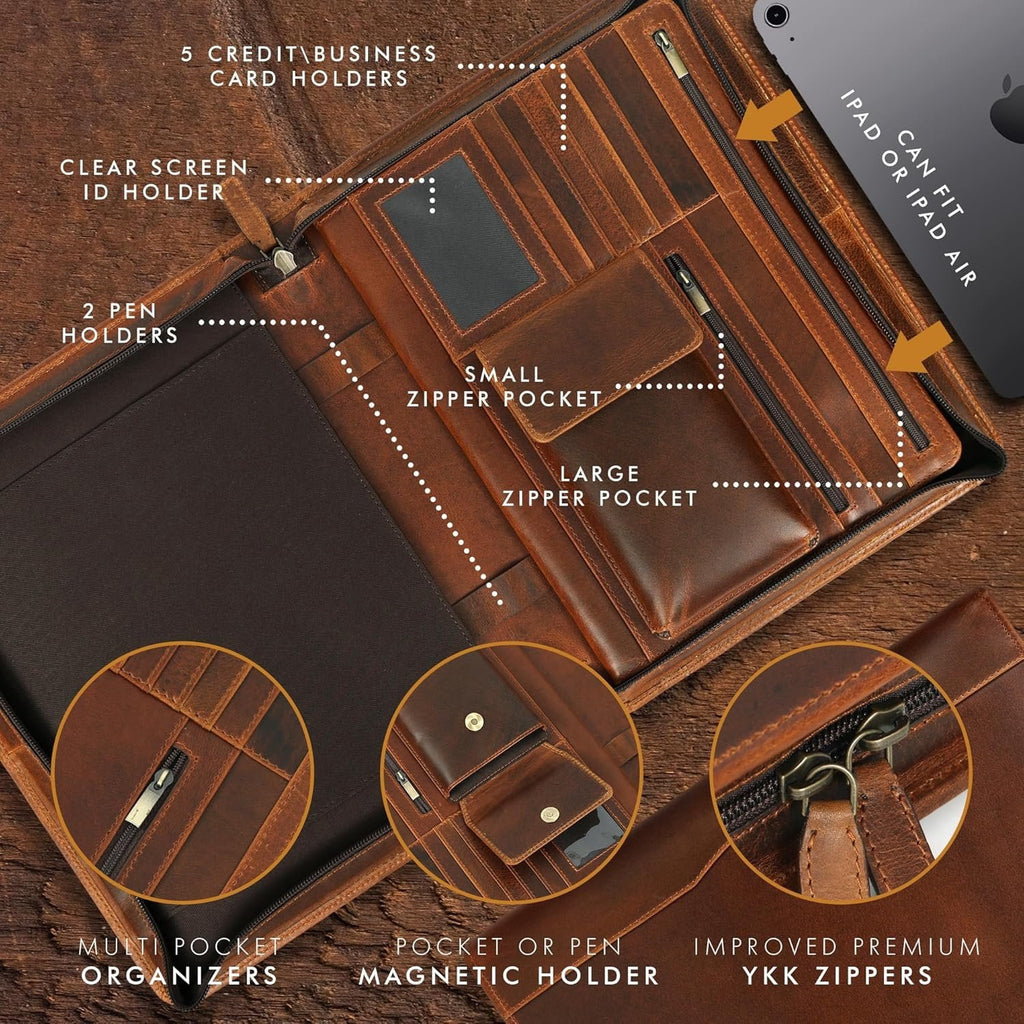 Binder Folder for Men and Women Professional Business Organizer Men and Women (Antique, Letter Zippered) - Image 5
