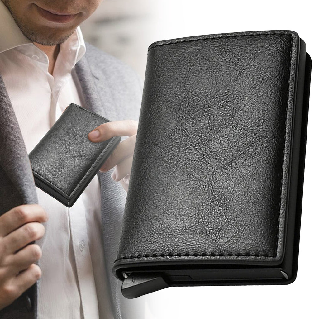 Simple Toggle Wallets for Men,Men's Simple Leather Wallet,Wallet with Smart Metal Pop Up Credit Card Holder,Credit Ca... - Image 2