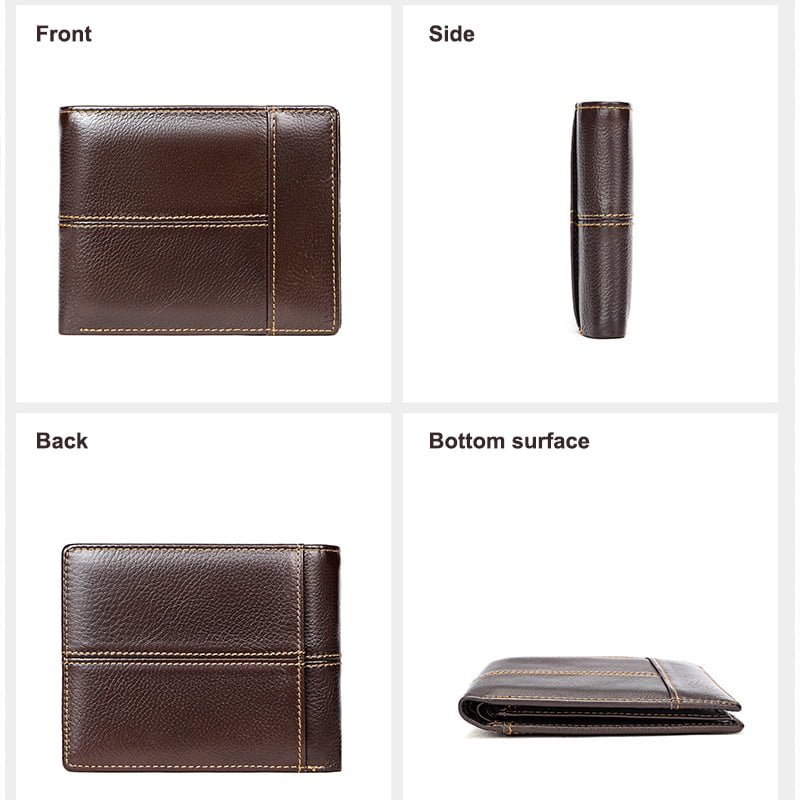 Men's Genuine Leather Simple Bi-fold Wallet Anti-theft RFID Card Holder - Image 3