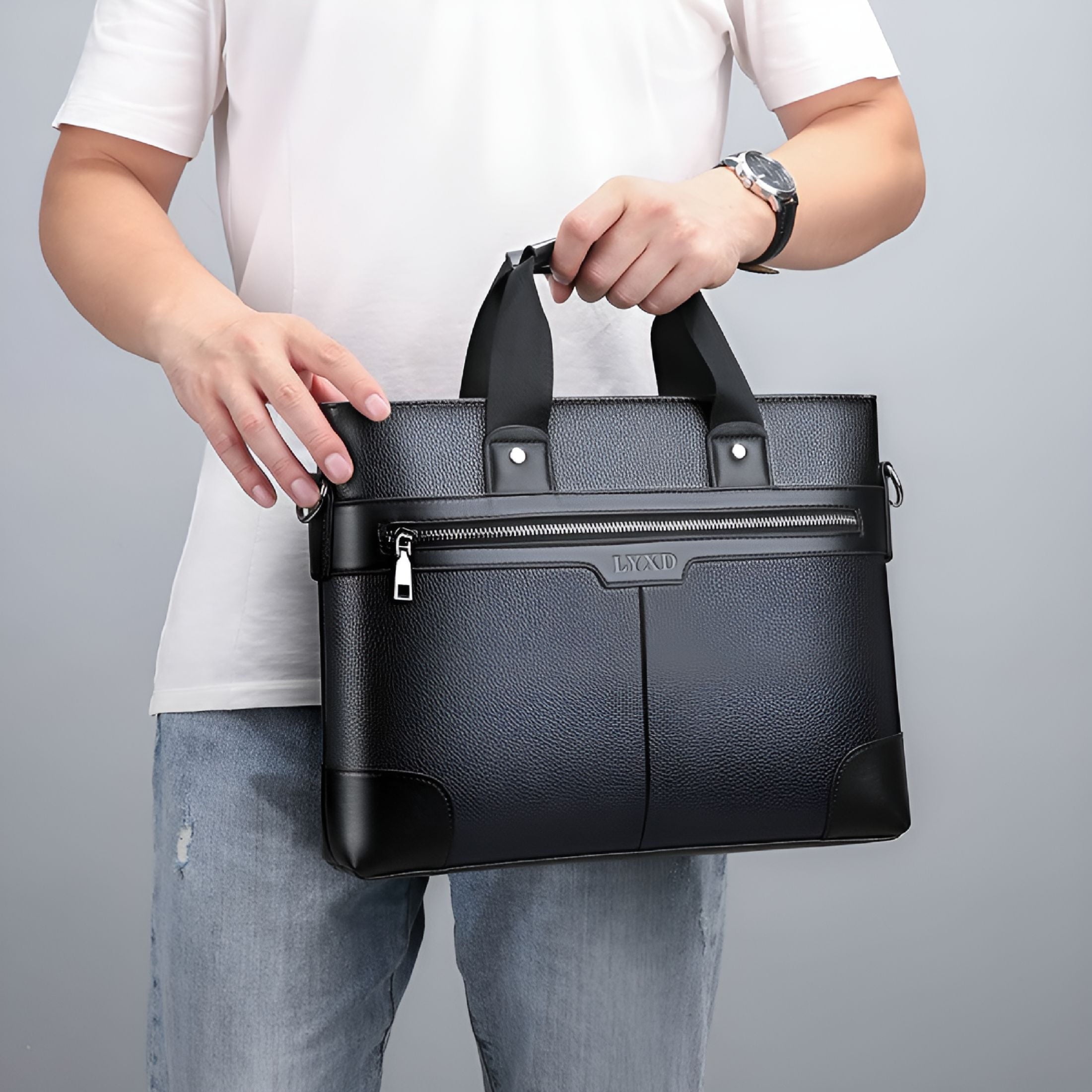 Leather Briefcase for Men 15.6 Inch Laptop Tote Work Bag Waterproof Messenger Shoulder Handbag Tote Bag for Men(Black) - Image 6