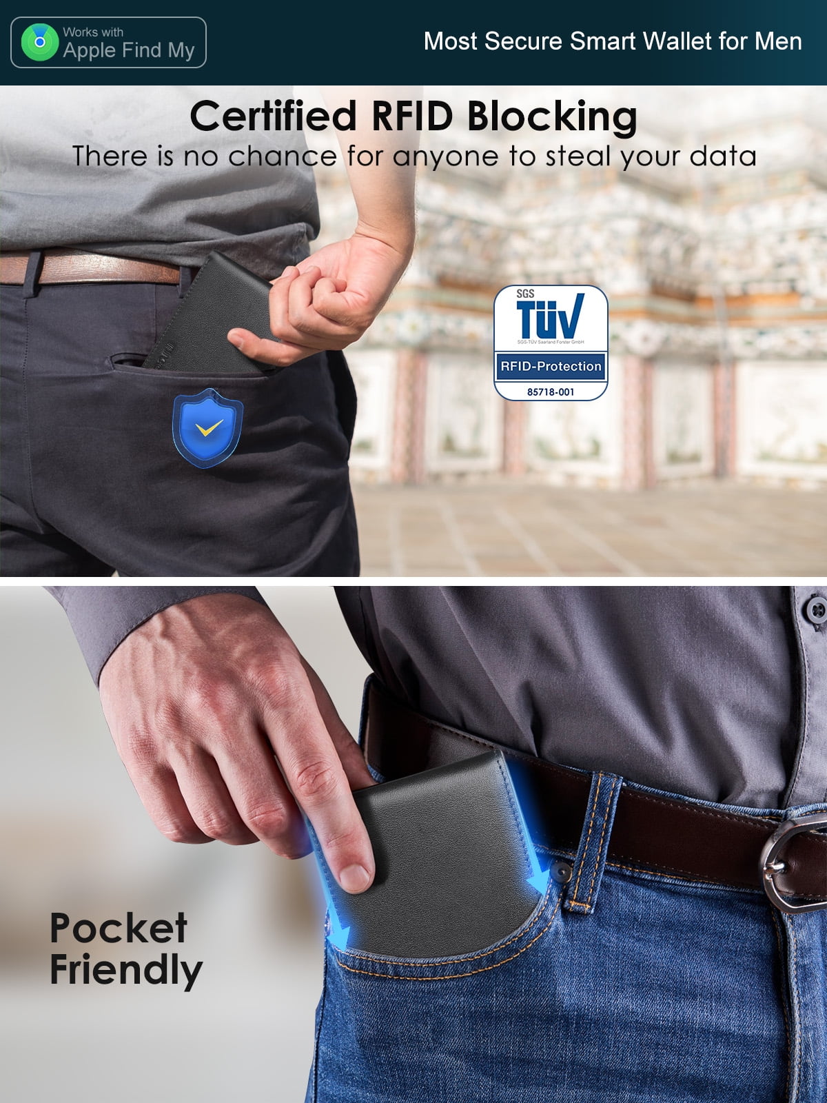 Smart Wallets for Men, Built-in Find My Real Time Tracker, PU Leather Classic Bifold Wallet Card Holder with Cash Poc... - Image 5