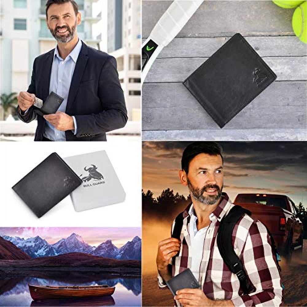 Black Leather Wallet for Men with RFID Blocking - Bifold High Capacity with Side Flip 2 ID Windows and 10 Credit Cards Slots - Image 5