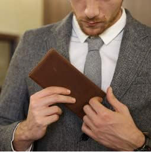 Men's Vintage Genuine Leather Long Wallet for Checkbook Credit Cards - Image 2