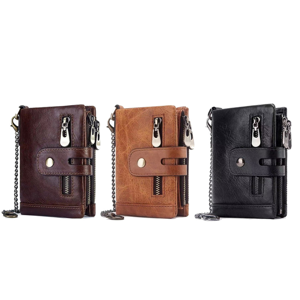 Mens Wallet RFID Blocking Genuine Leather Wallets Mens with Chain and Zip Coin Pocket,Brown - Image 2