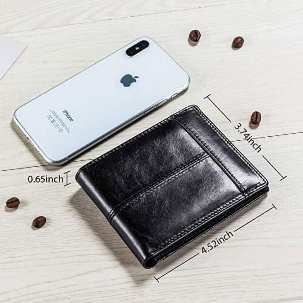 Genuine Leather Minimalist Bifold Wallets For Men RFID Blocking Slim Mens Wallet - Image 3