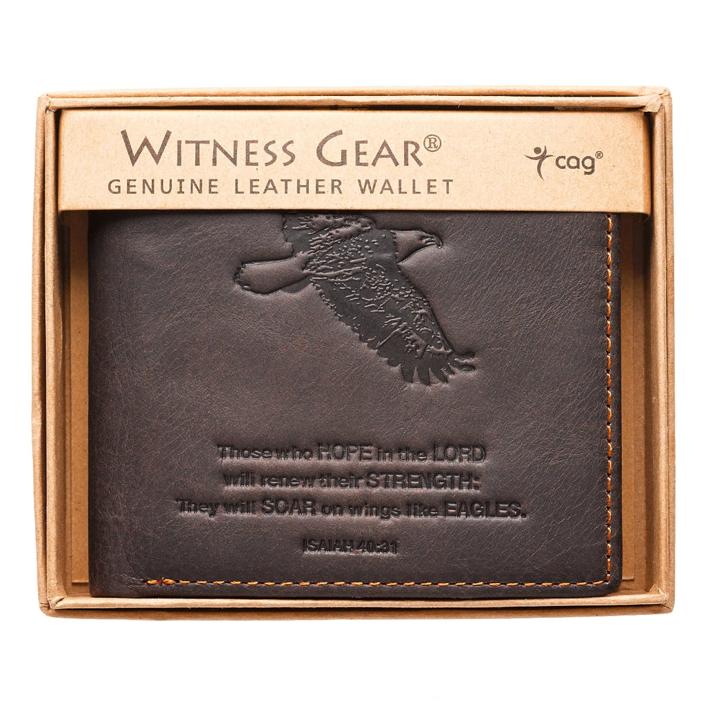 Genuine Leather Wallet for Men Wings Like Eagles Isaiah 40:31 Bible Verse Quality Classic Brown Leather Bifold Wallet... - Image 6