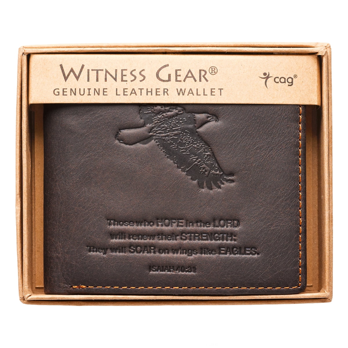 Genuine Leather Wallet for Men Wings Like Eagles Isaiah 40:31 Bible Verse Quality Classic Brown Leather Bifold Wallet... - Image 6