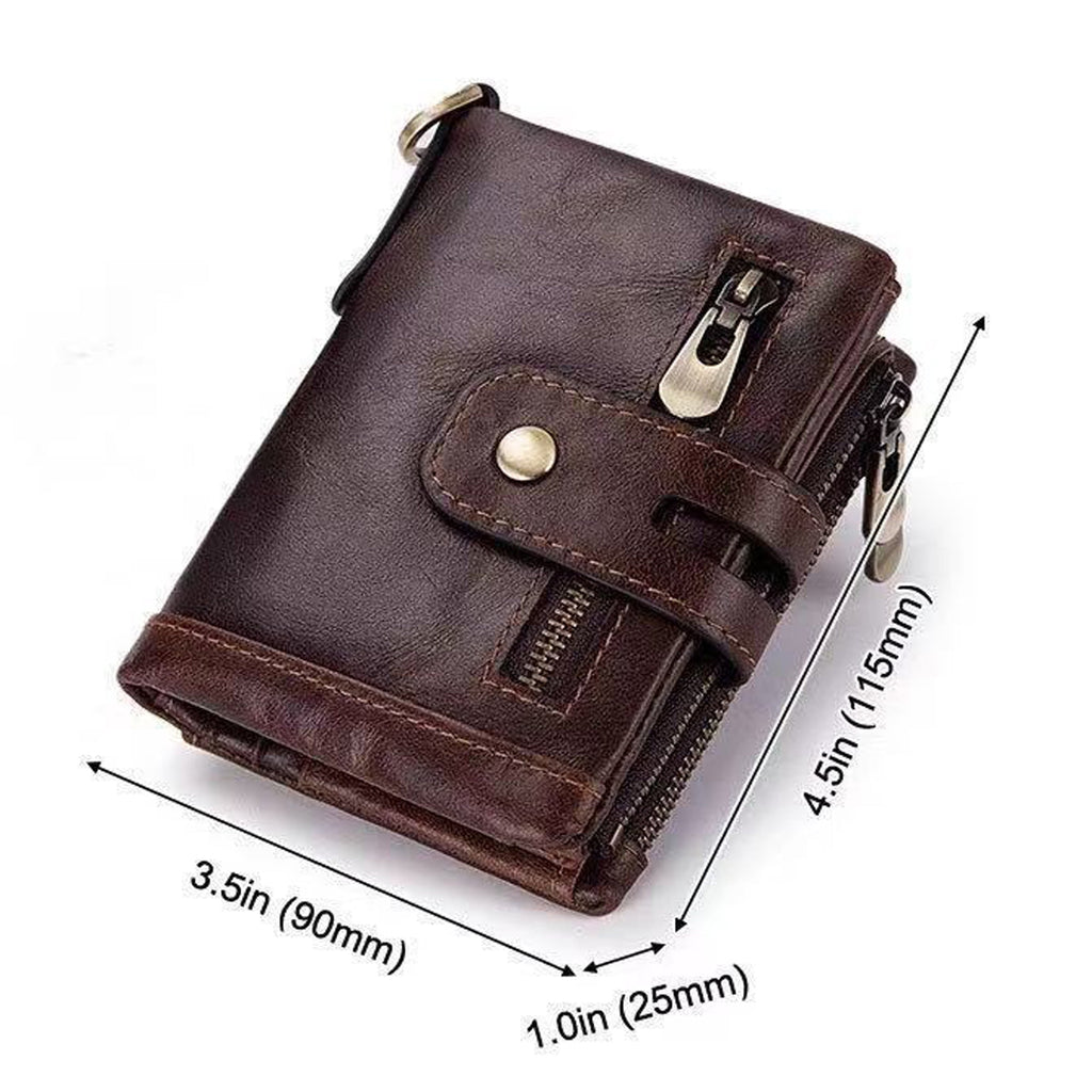 Mens Wallet RFID Blocking Genuine Leather Wallets Mens with Chain and Zip Coin Pocket,Brown - Image 3