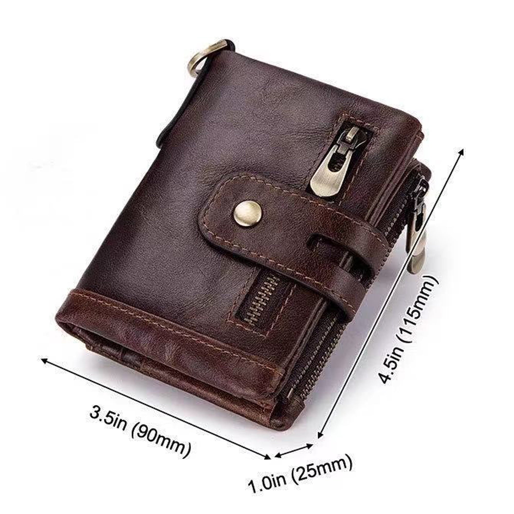 Mens Wallet RFID Blocking Genuine Leather Wallets Mens with Chain and Zip Coin Pocket,Brown - Image 3