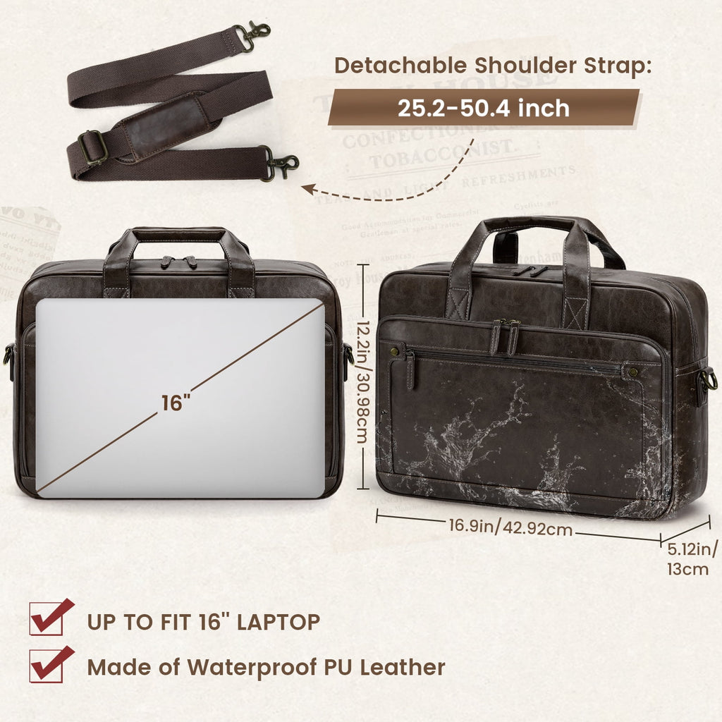 Messenger Bag for Men 16 Inch Laptop Bag Leather Briefcase Vintage Crossbody Shoulder Office Computer Bag Retro College Satchel Bag for Work - Image 4