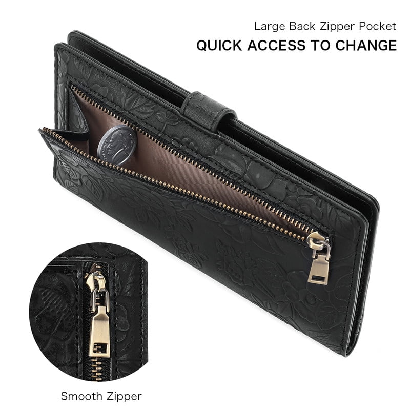 Womens Wallet Slim Thin RFID Blocking Ladies Card Holder Floral Vegan Leather Long Bifold Clutch with Zipper Pocket - Image 6