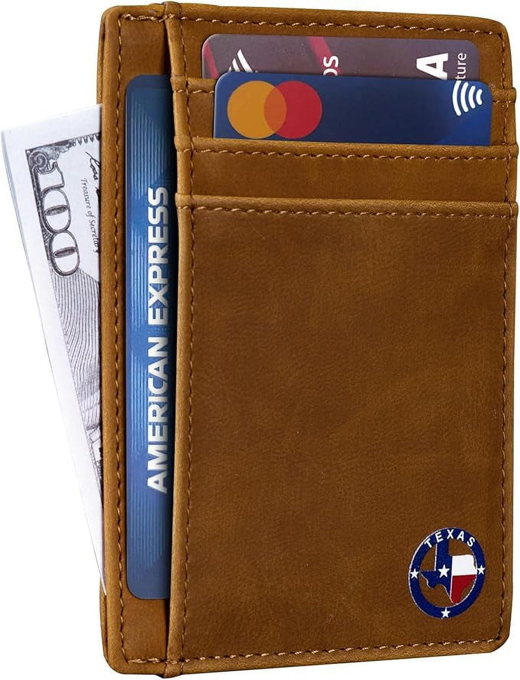 Texas Round Shape on Cardholder Slim Front Pocket Wallet, PU Leather, Khaki, Card Holder, RFID Blocking with Texas So... - Image 4