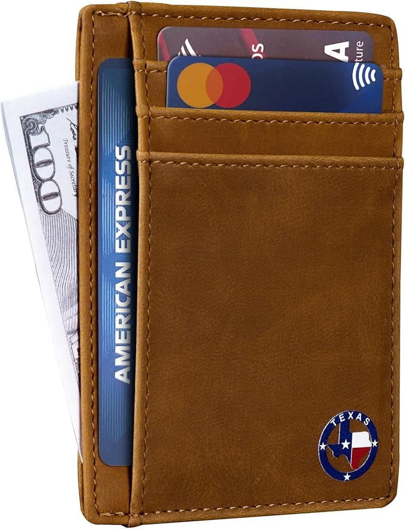 Texas Round Shape on Cardholder Slim Front Pocket Wallet, PU Leather, Khaki, Card Holder, RFID Blocking with Texas So... - Image 4