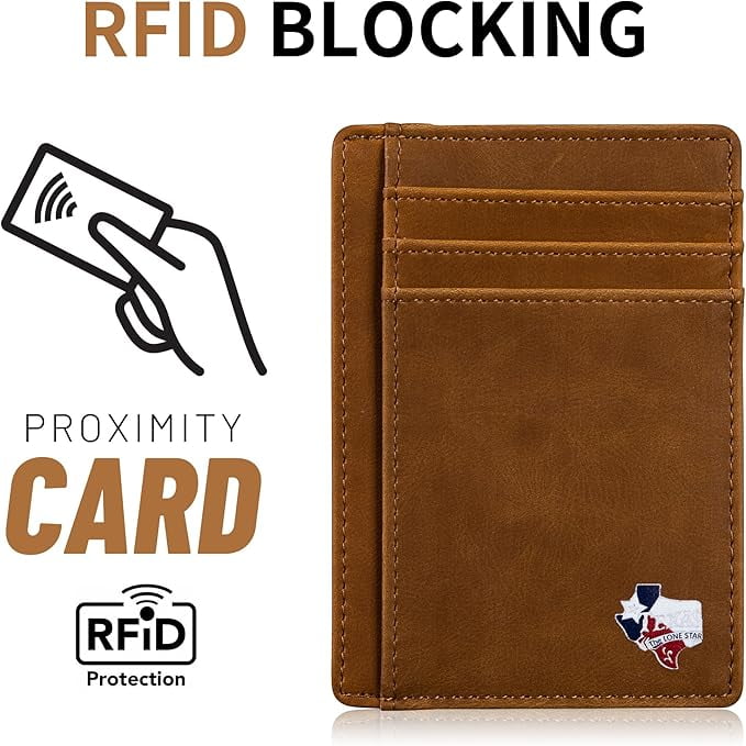 Texas Map Shape on Cardholder Slim Front Pocket Wallet, PU Leather, Khaki, Card Holder, RFID Blocking with Texas Souv... - Image 5