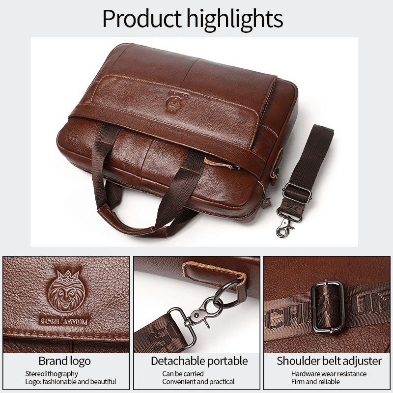 Leather Briefcases for Men 15.6 Inch Laptop Messenger Bag with Computer Shoulder Bag for Business, Travel, Work, Offi... - Image 2