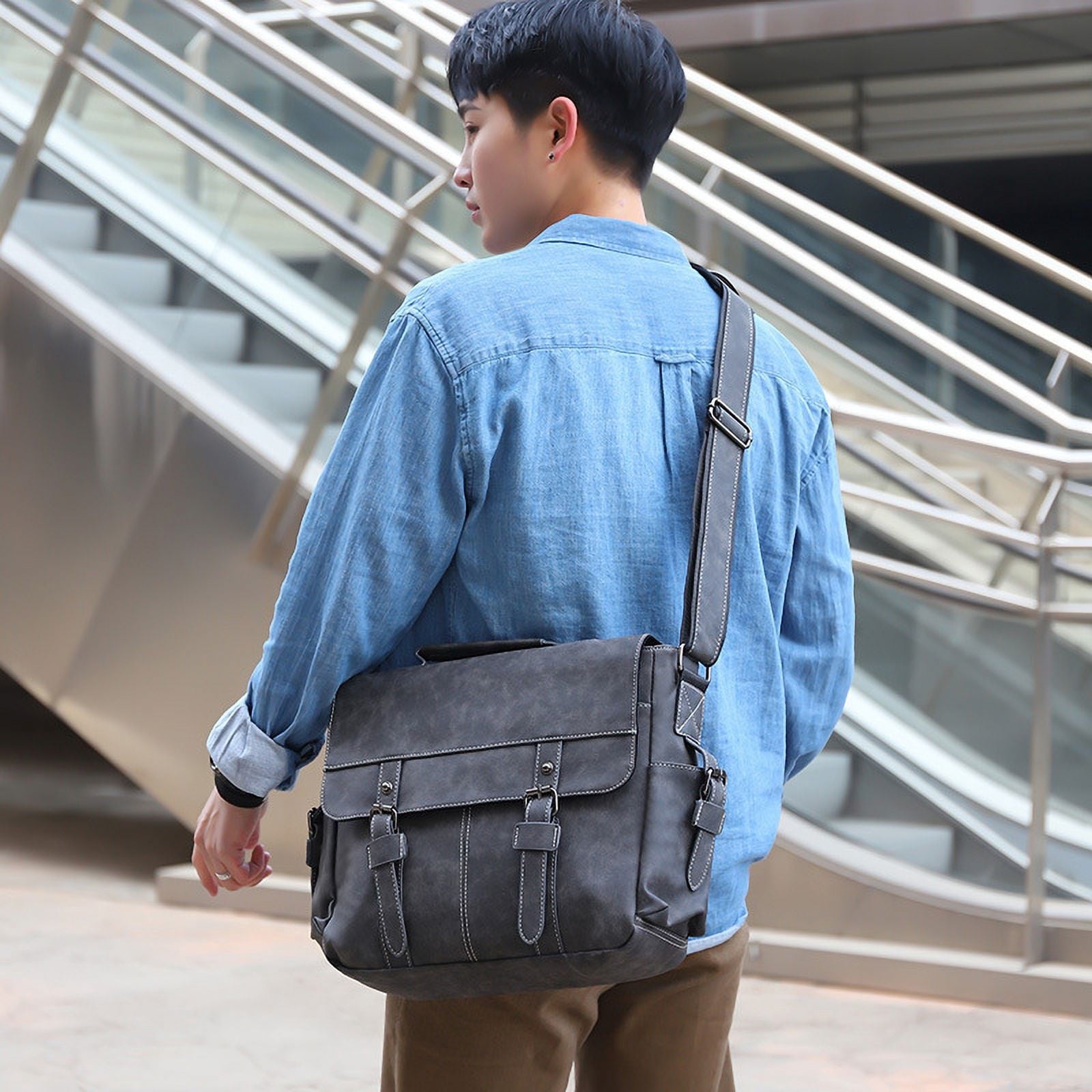 Men's Vintage Designer Briefcase PU Leather Tote Business Office Man Messenger Bag Casual Solid Computer Laptop Handbag - Image 4