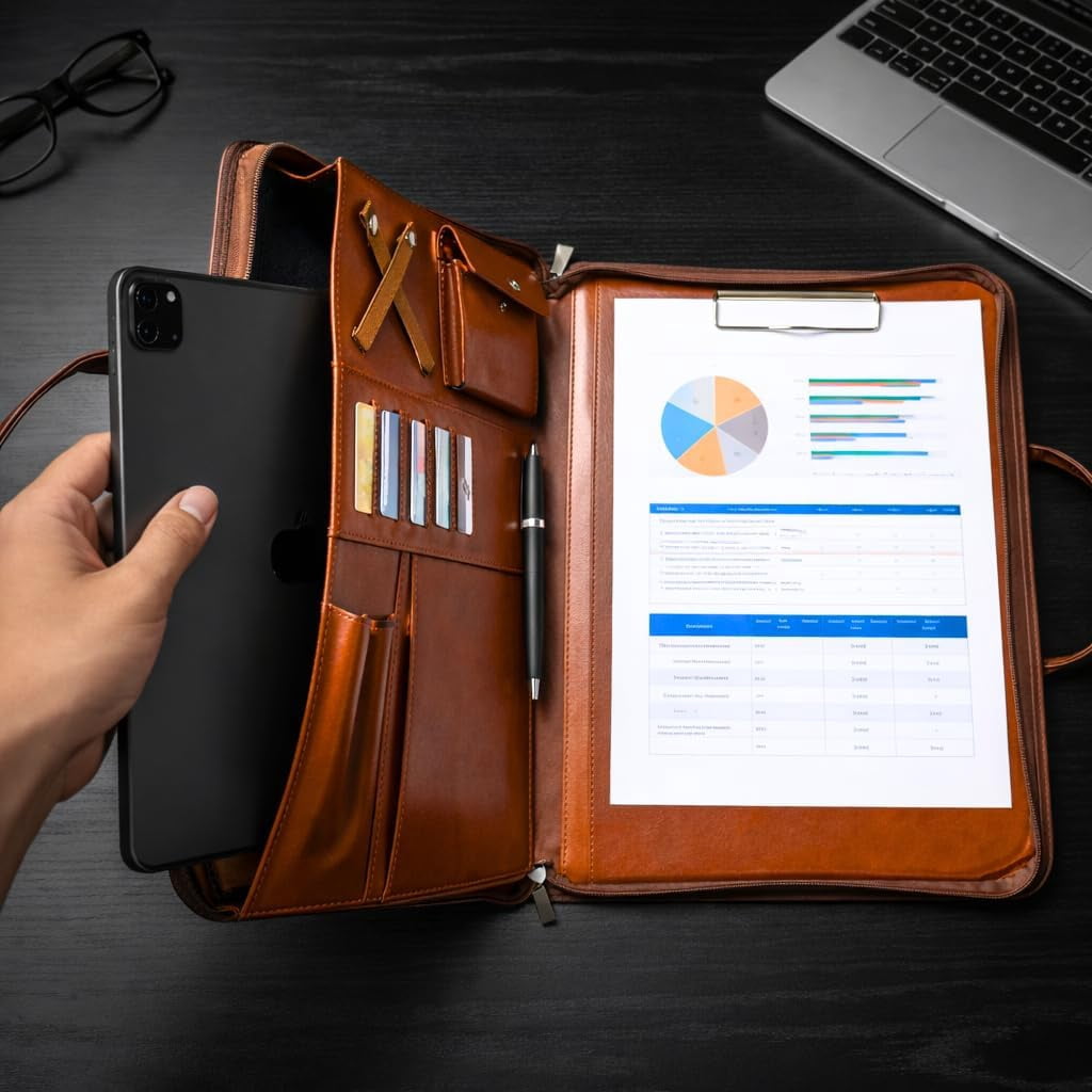 with Handles Professional Business PU Padfolio Organizer for Documents and Resume - Image 5