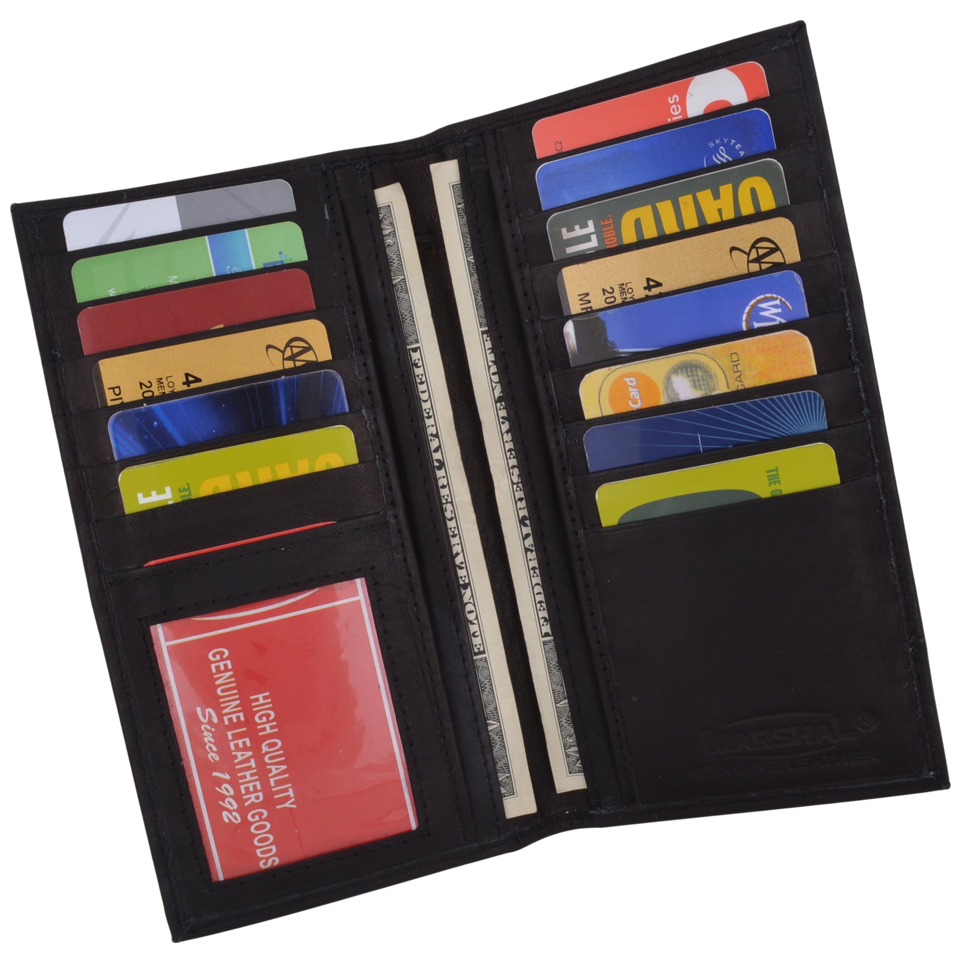Mens Leather Long Wallet Pockets ID Card Clutch Bifold Purse, Black - Image 2