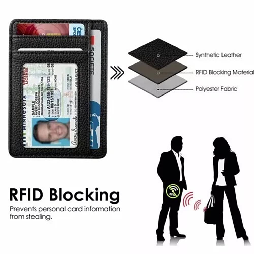 Men's Leather RFID Blocking Wallet with Zipper - Credit Card Holder & ID Purse. (Black) - Image 6
