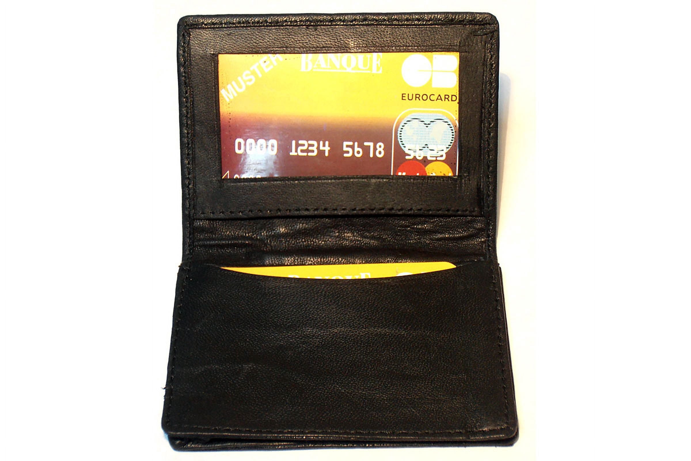 Men's Leather Credit Card & ID Holder Slim Design Black Wallet 3 x 4 inches - Image 3