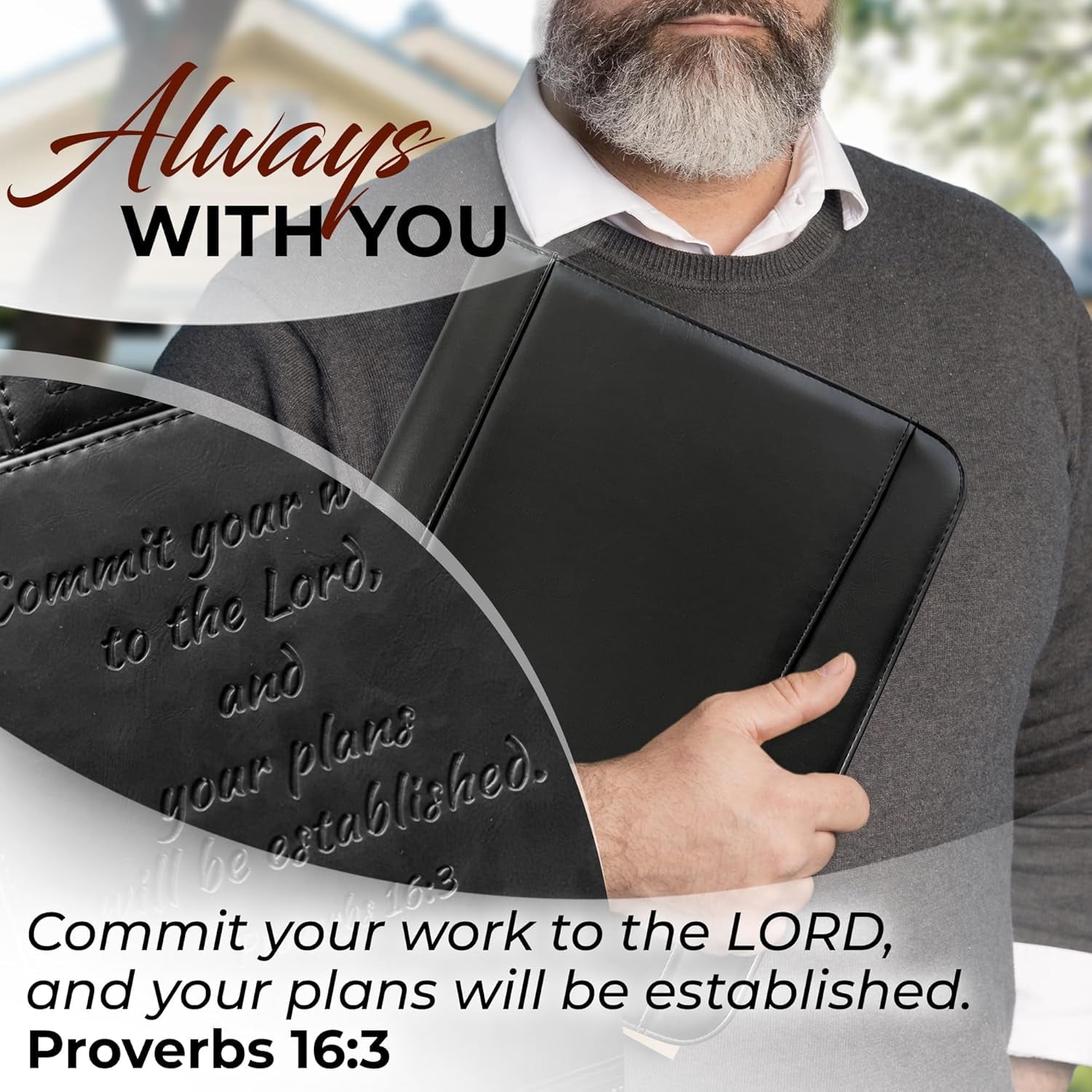 Premium Leather Padfolio Portfolio for Men Women - Black Business Binder with Zipper & Pen Slots - Image 4