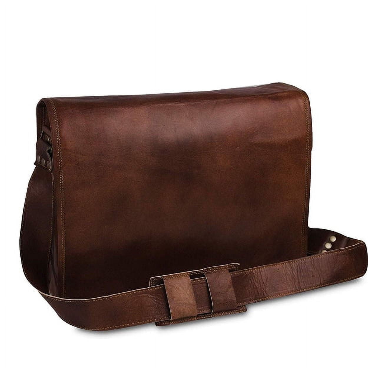 15" Leather Messenger Bag for Men and Women - Laptop Briefcase Bag For College, Office, Adjustable Shoulder Strap Satchel - Image 2