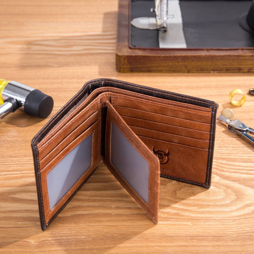 Mens Leather RFID Bifold Wallet, Genuine Leather 11 Card Slots Wallet Credit Card Holder - Image 4