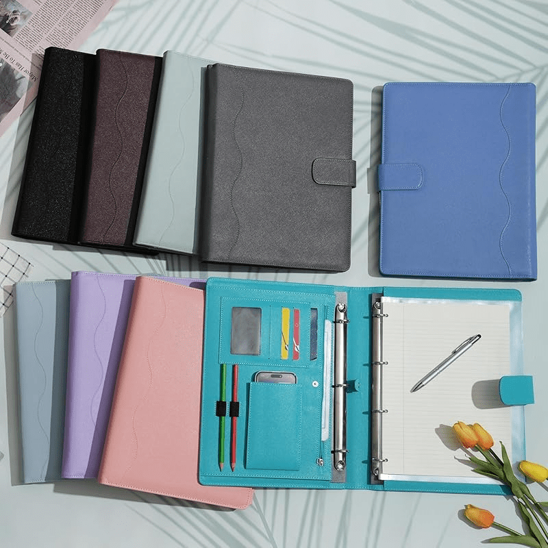 Wonderpool A4 PU Leather Ring Holder Writing Portfolio Multi Document Case with Removable Binder Clipboard and Functional Pocket for Organiz - Image 4