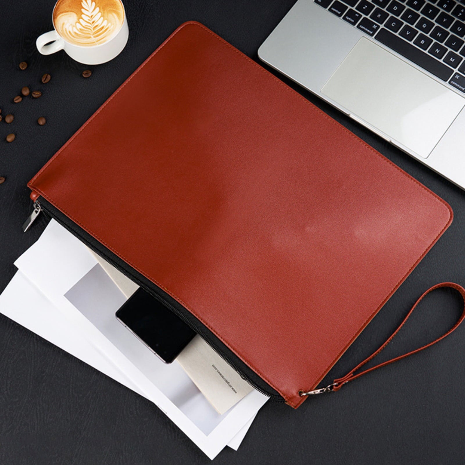 Leather Portfolio Folder Zippered Document Case, Professional Business Padfolio Organizer with Card Slot, Executive C... - Image 5