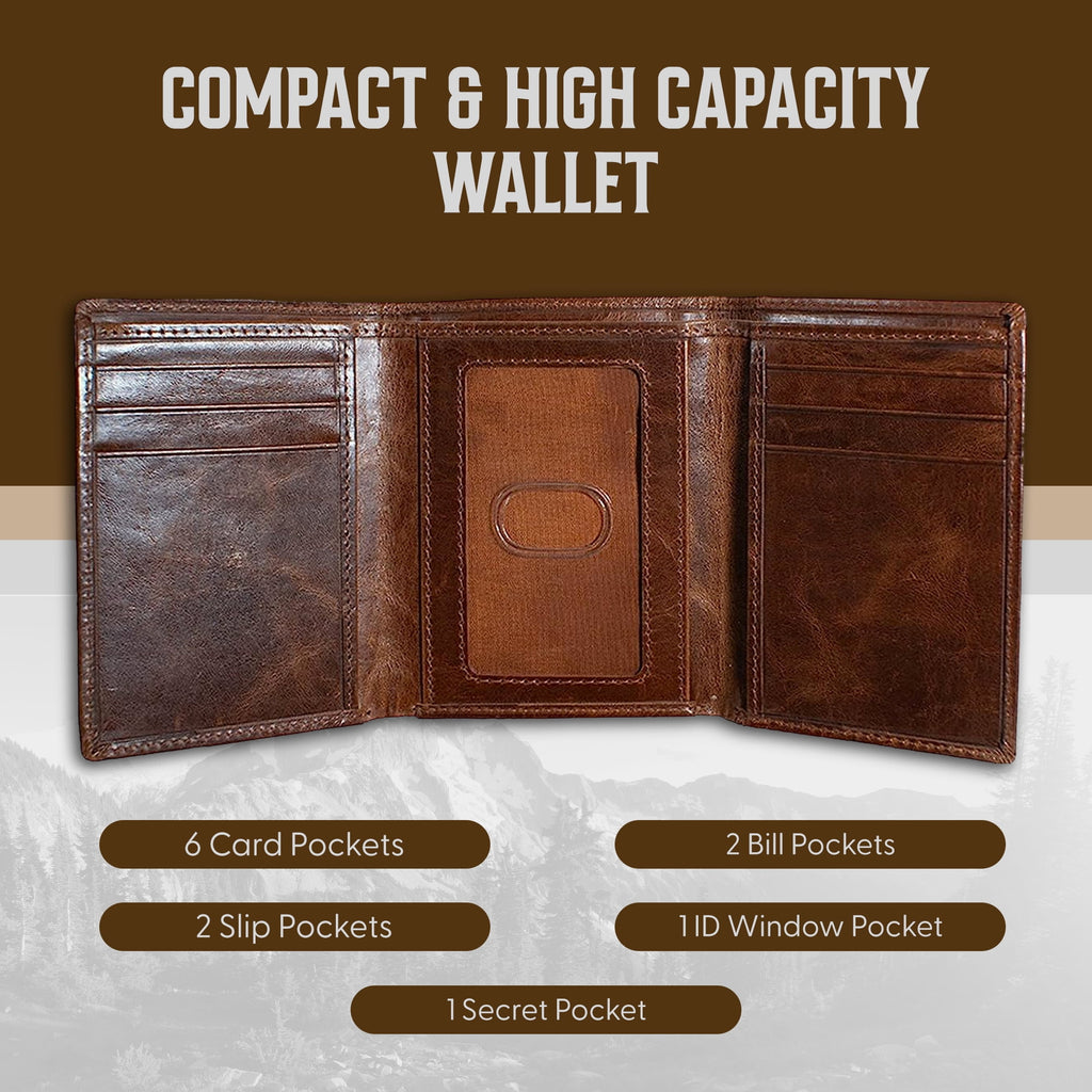 Best Leather Men's RFID Trifold Wallet with ID Great Outdoor Wallet Forest Brown - Image 6
