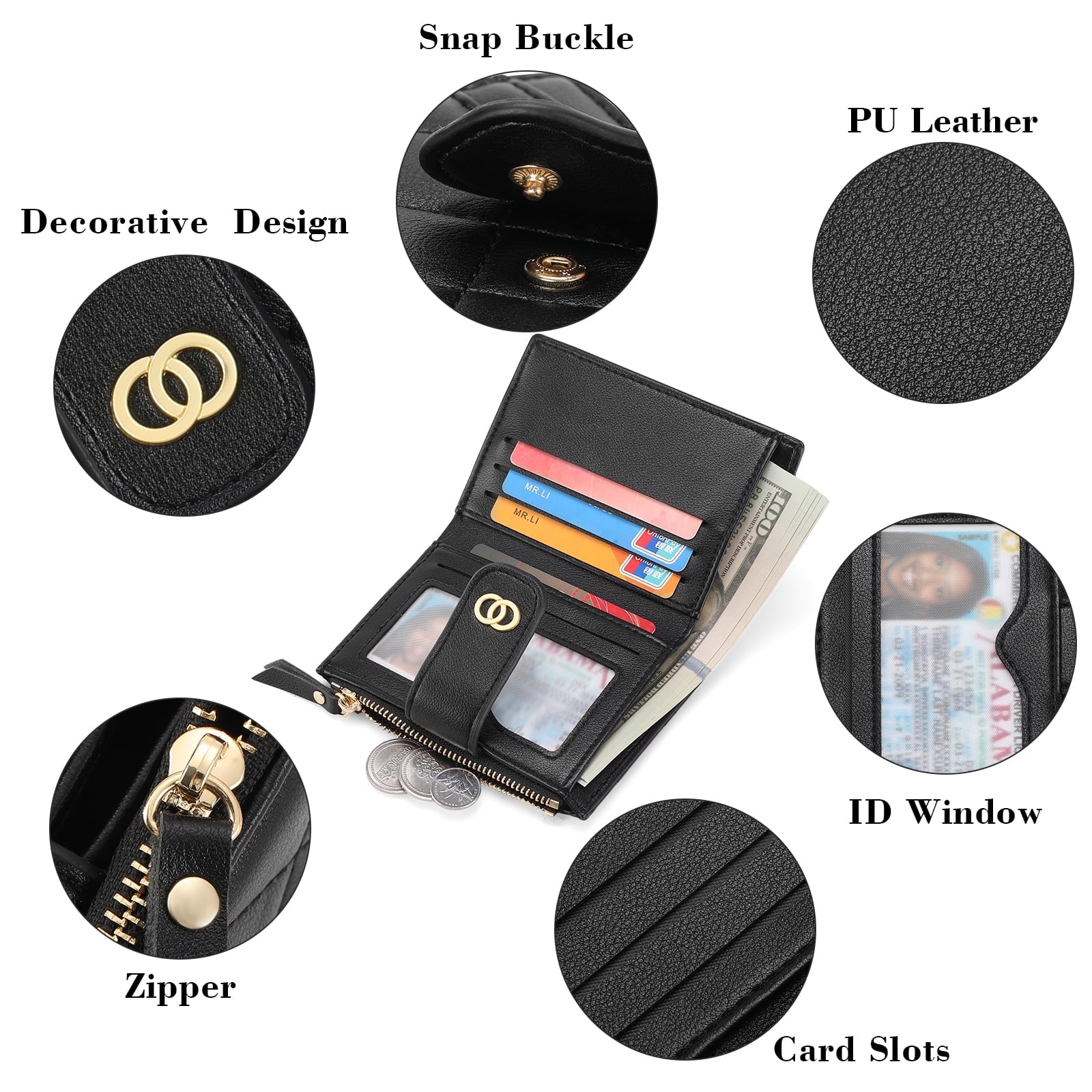 Small Wallet for Women Slim Bifold Leather Credit Card Holder Wallets Zipper Pocket Coin Purse with ID Window - Image 6