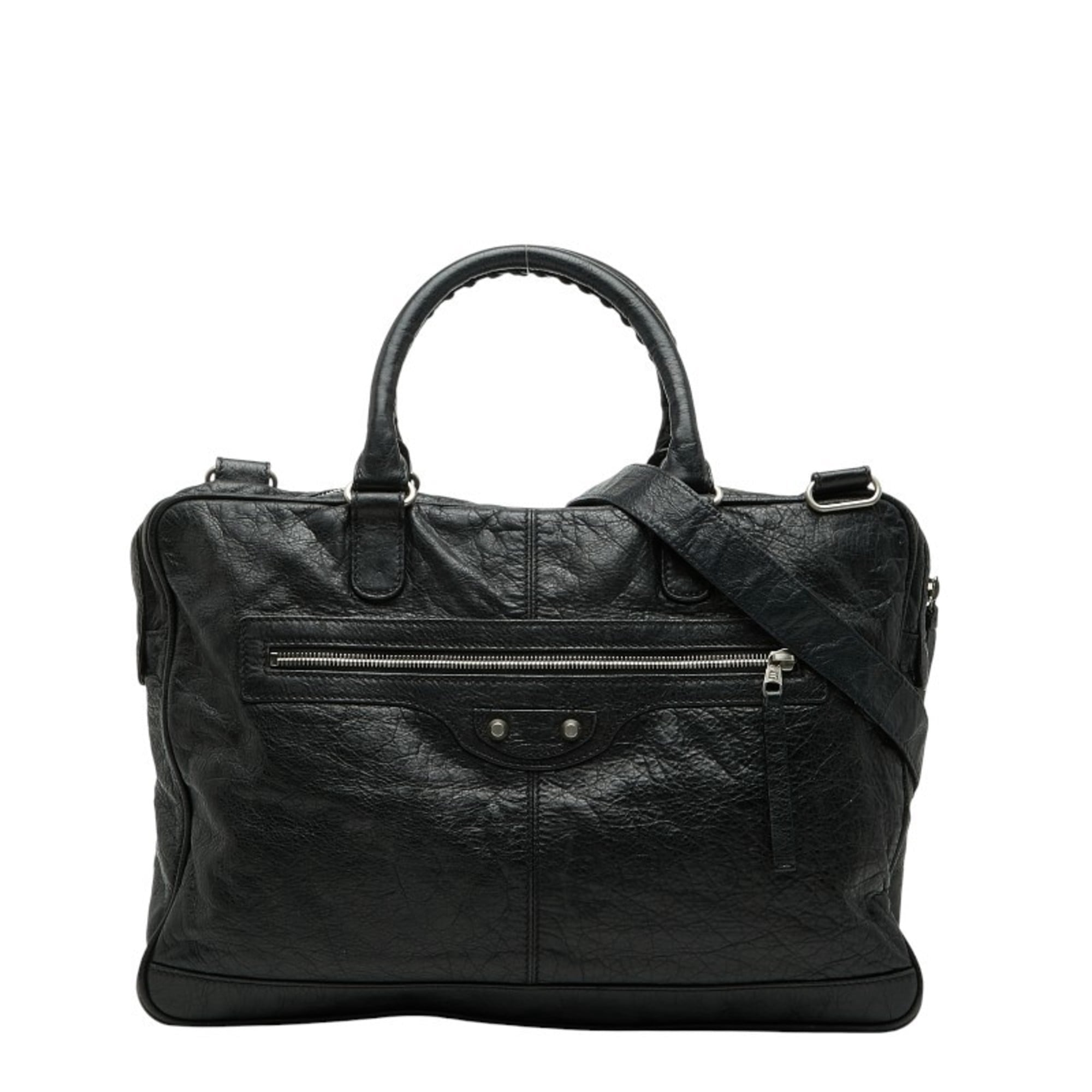 Pre-Owned Briefcase/Shoulder Bag, 2-Way, Black Leather, Men's, (Good)