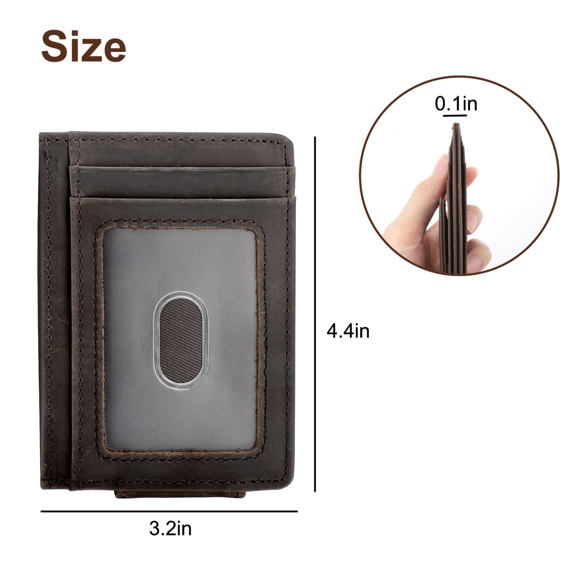 Men's Leather Money Clip, RFID Blocking Wallet, Slim and Magnetic Card Holder, Minimalist Card Case, Coffee - Image 6
