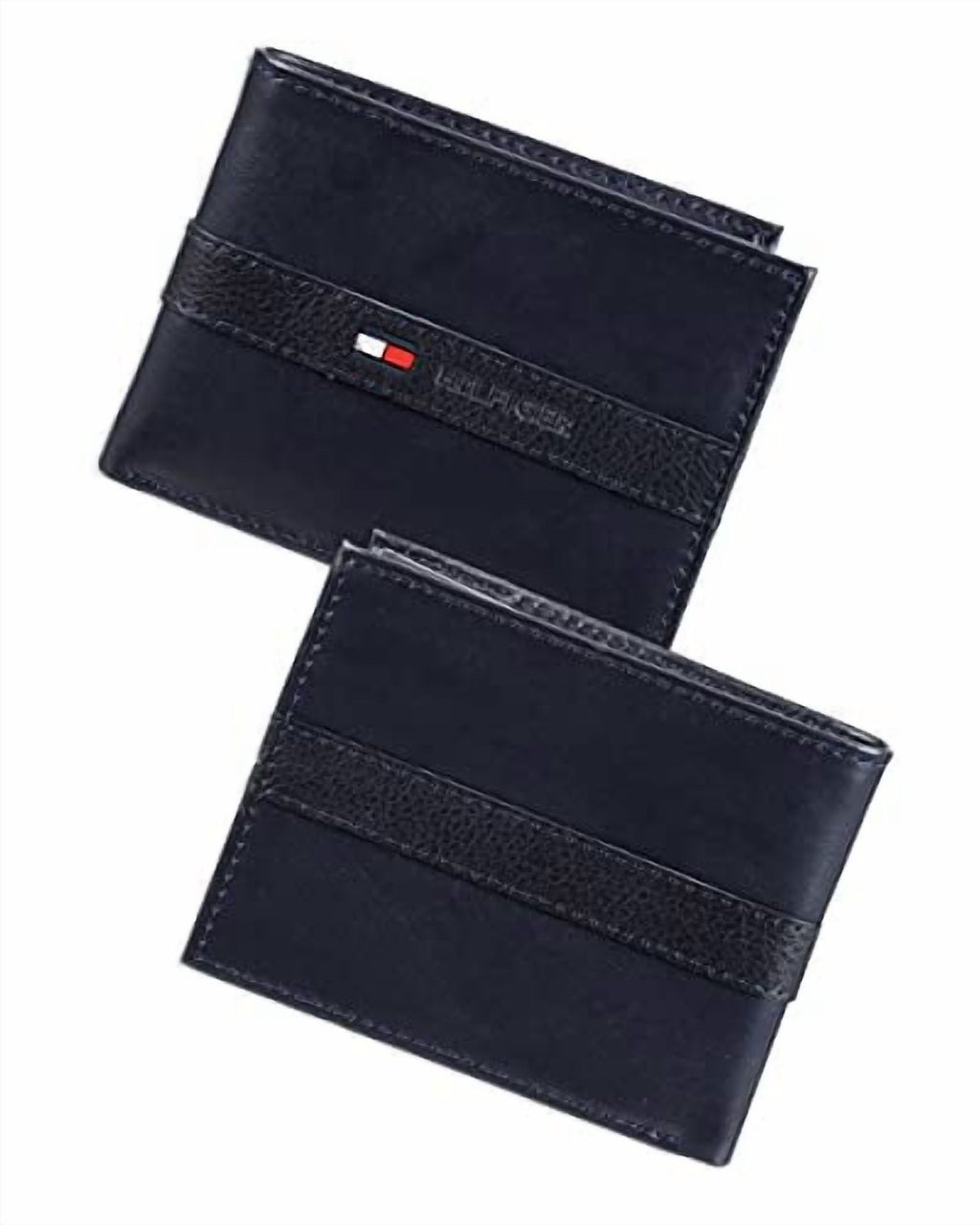 Men's Premium Leather Flip ID Passcase Billfold Wallet Navy - Image 2