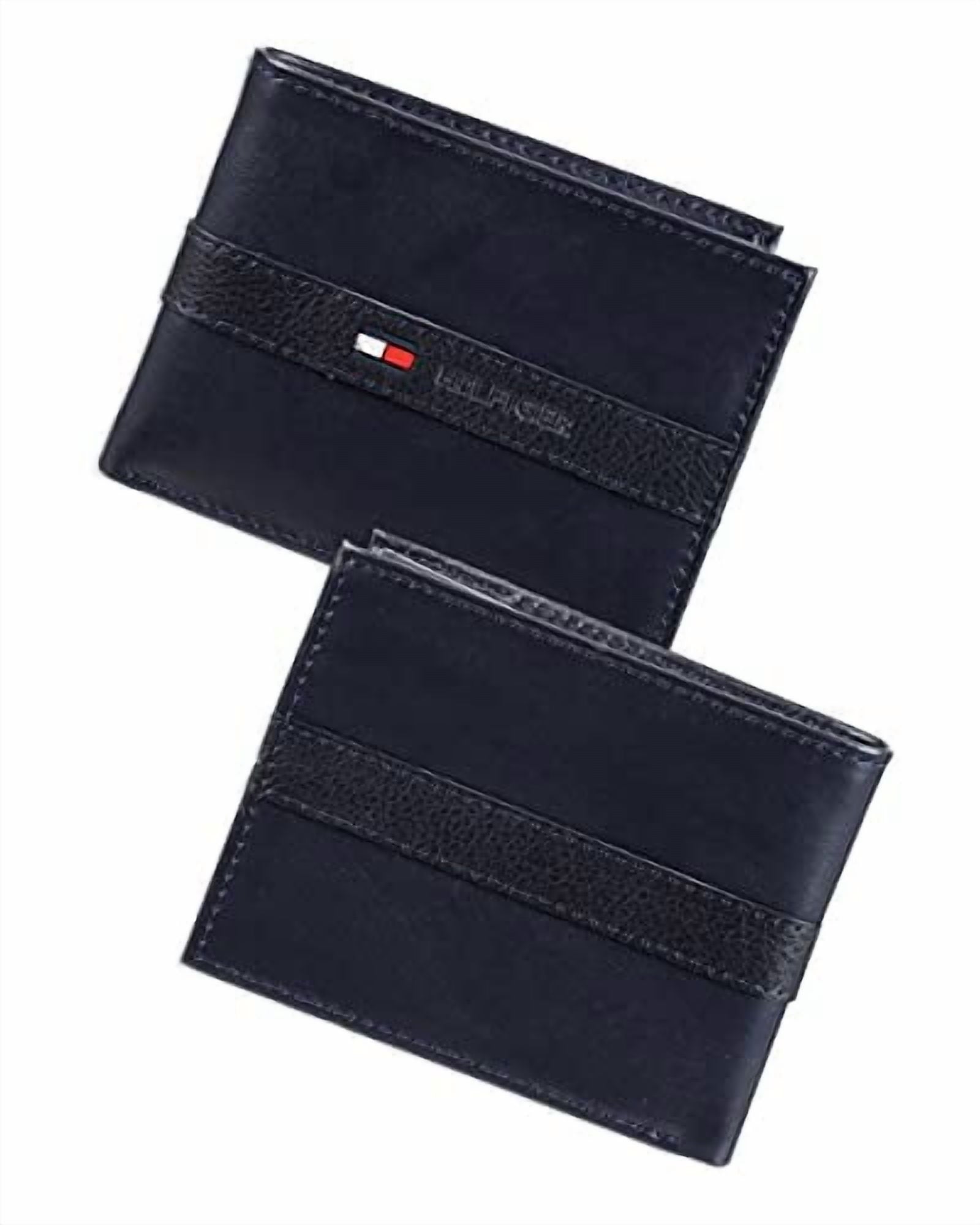 Men's Premium Leather Flip ID Passcase Billfold Wallet Navy - Image 2