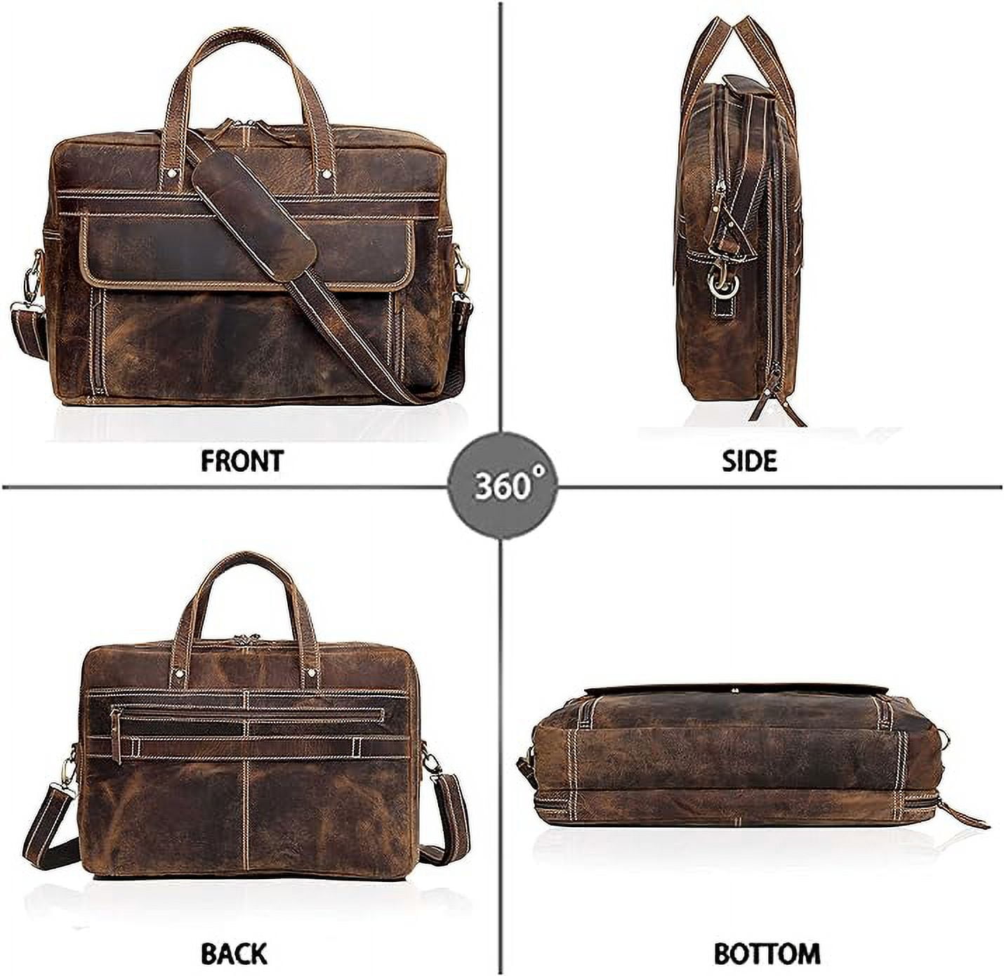 Full Grain Leather Briefcase For Men Business Travel Fits 17'' Laptop Messenger Bag Office Briefcase Crossbody Travel... - Image 3