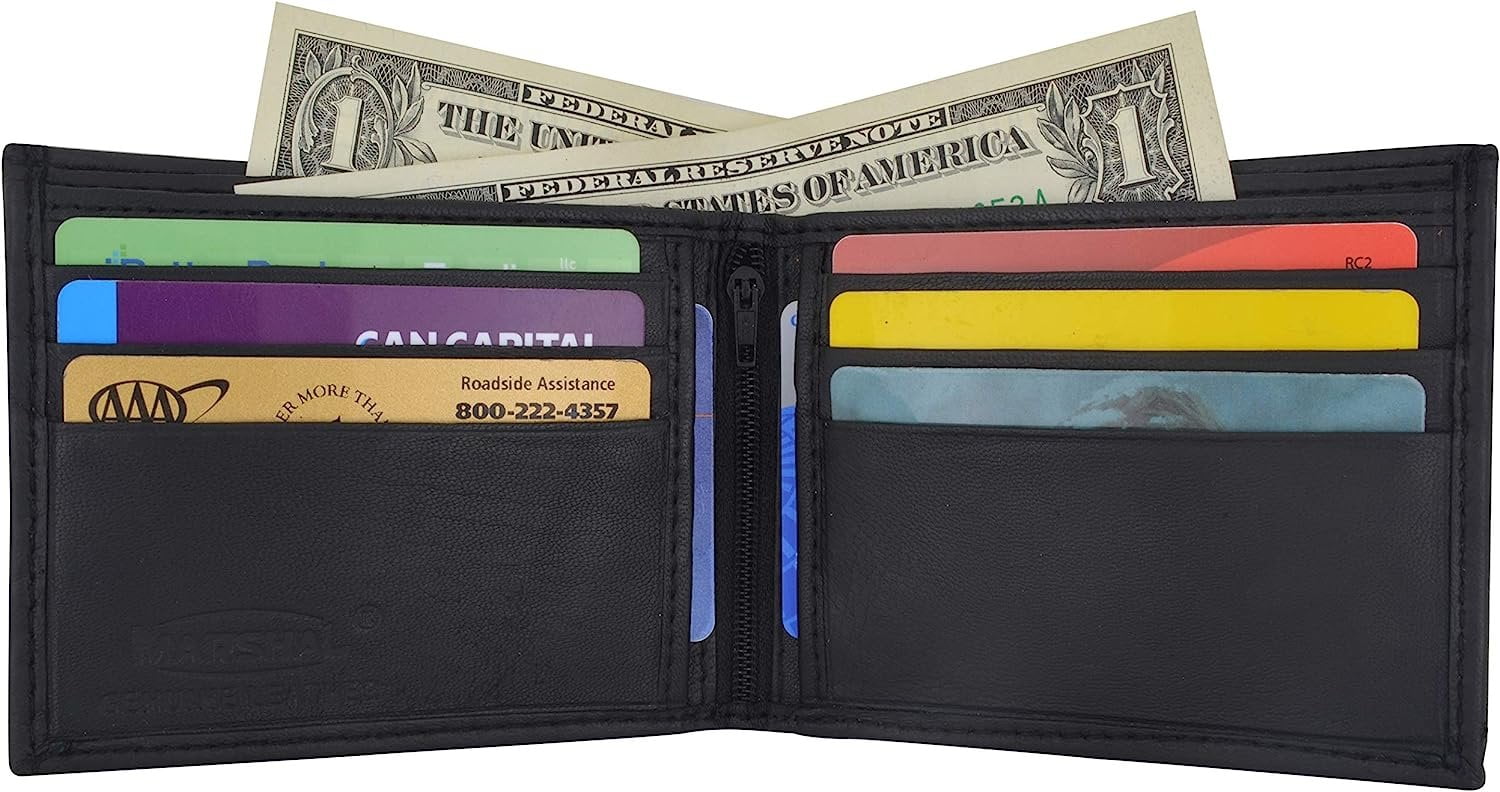 Marshal Genuine Lambskin Soft Leather Bifold Men's Wallet with inner Zipper - Image 2