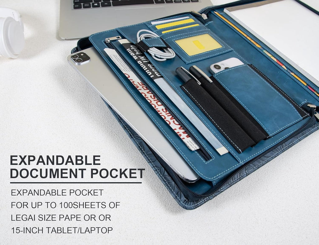 for Women, Professional Bussiness Portfolio Organizer with A4 Notepad Holder, Zippered Portfolio Binder Fits 13" Ipad... - Image 3