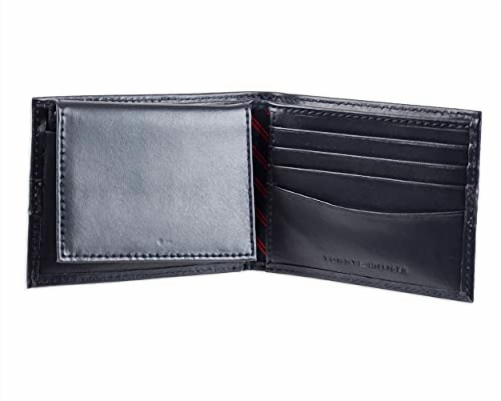 Men's Premium Leather Flip ID Passcase Billfold Wallet Navy - Image 5