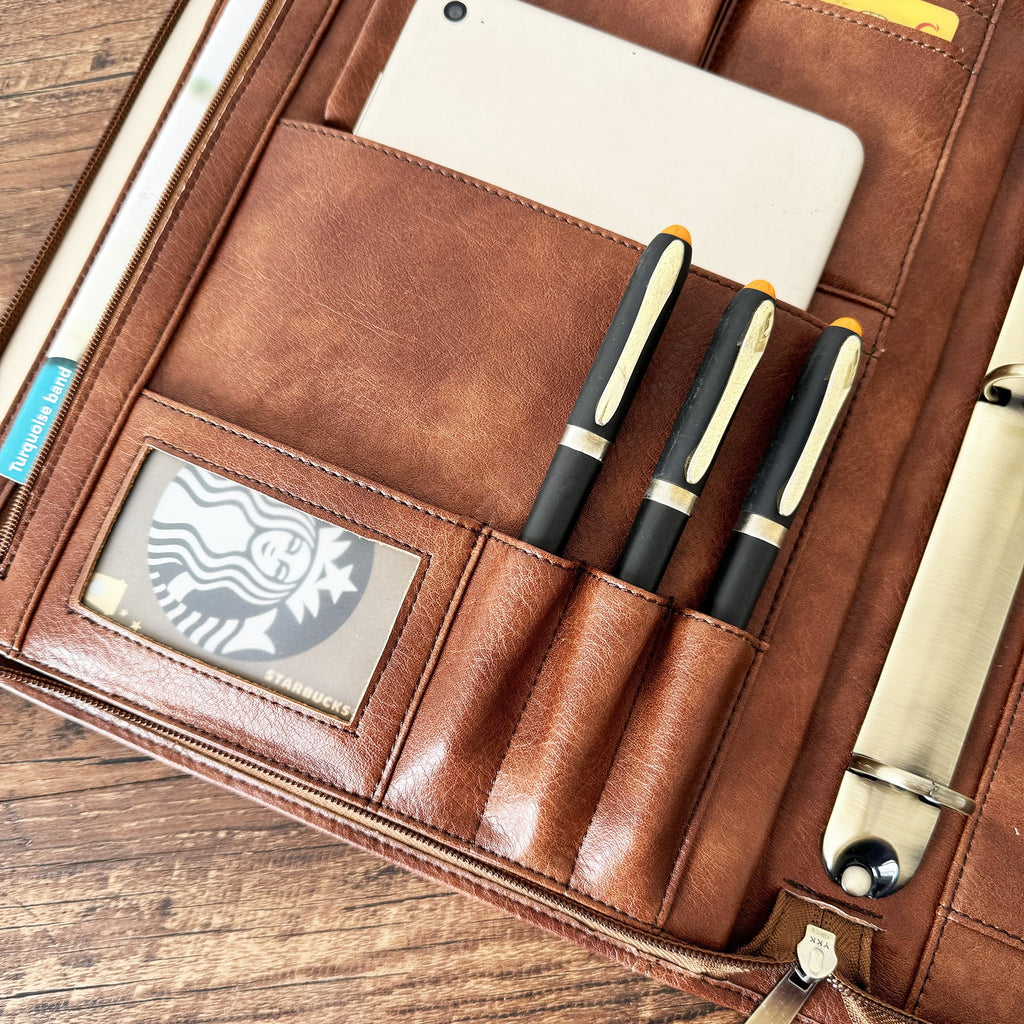 3 Ring Binder Vegan Leather Portfolio, Zippered Portfolio for Men, Letter Size Organizer Folder Padfolio A4 Document ... - Image 6