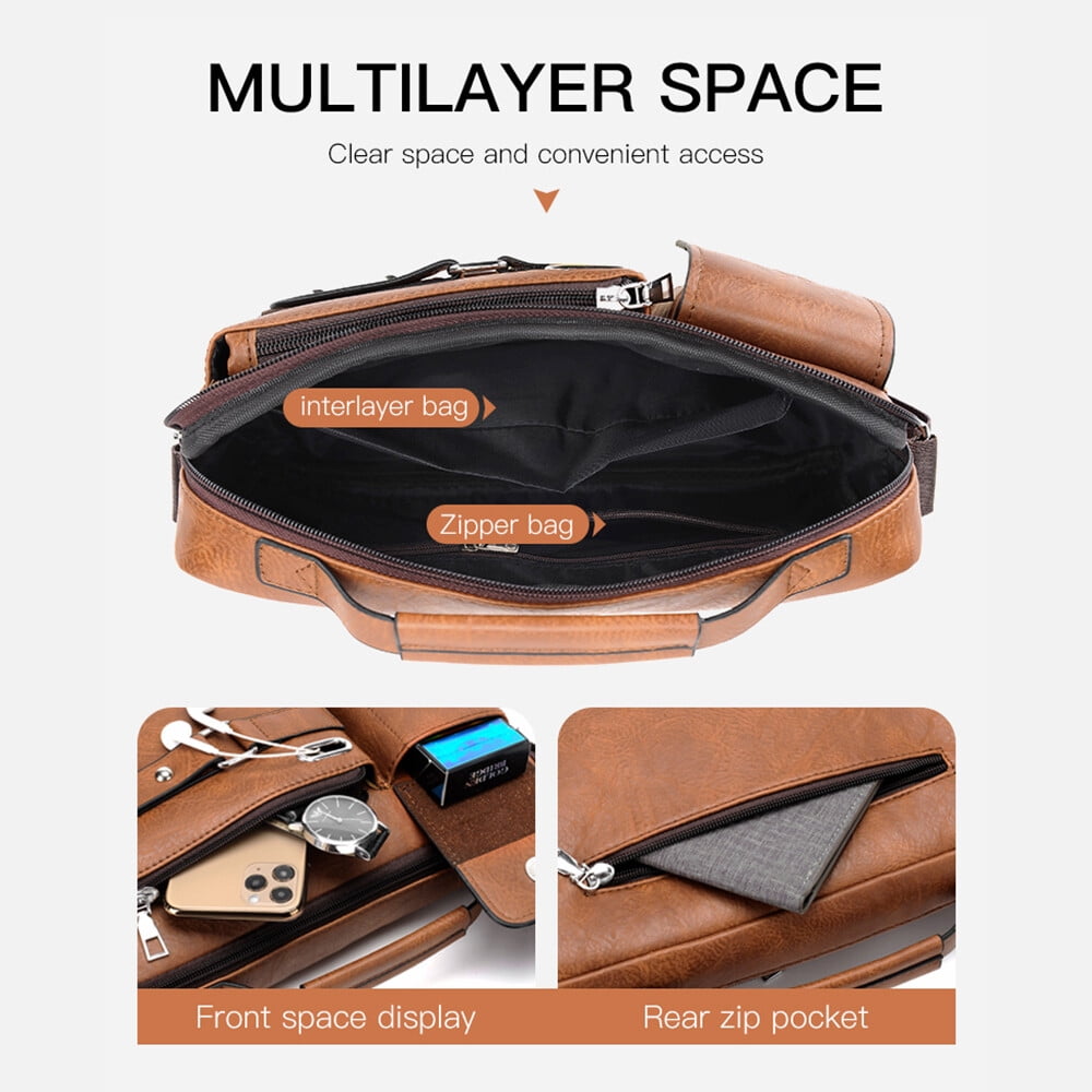 Men's Shoulder Messenger Bag PU Leather Handbag Business Crossbody Bag Briefcase - Image 5