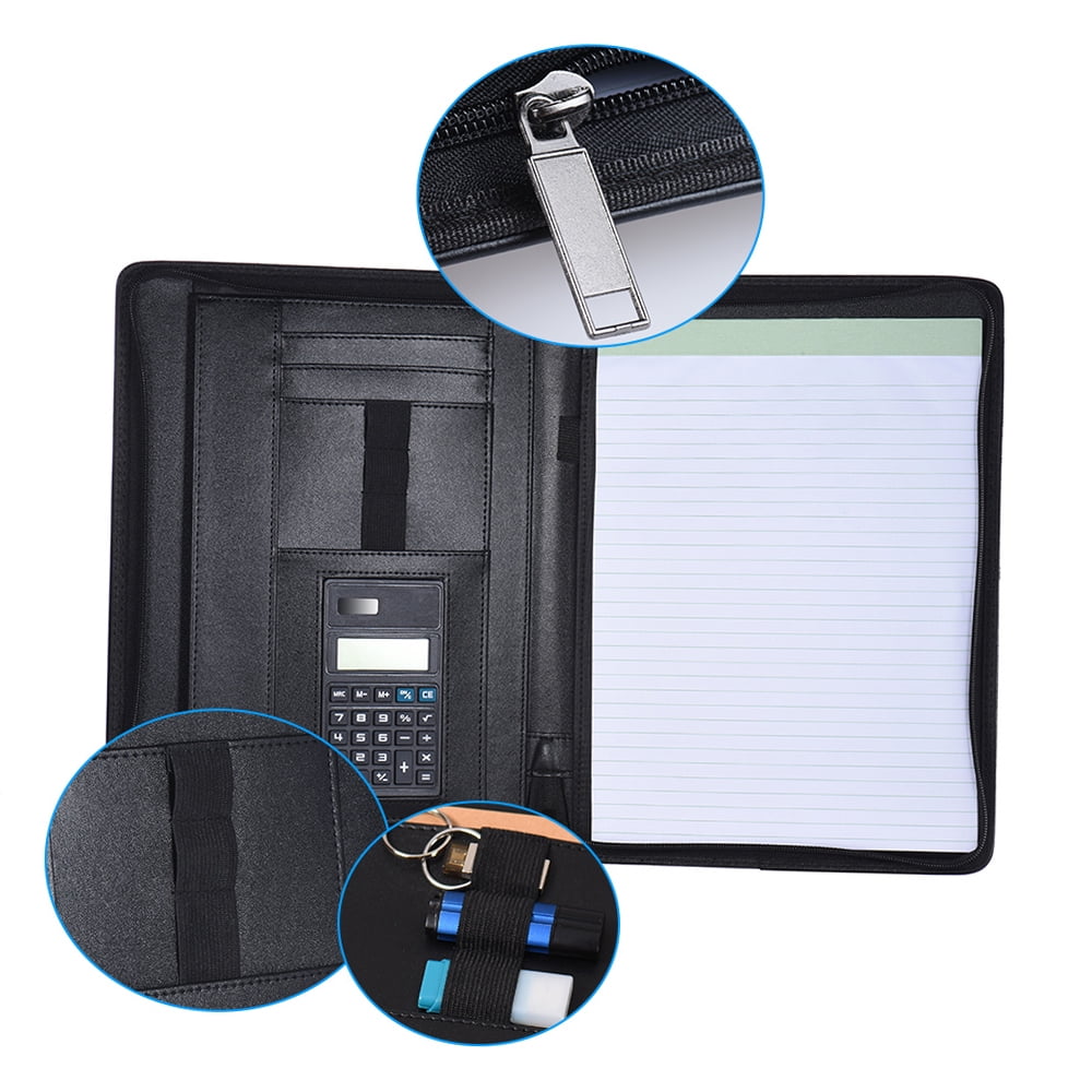 Professional Business Portfolio Padfolio Folder Document Case Organizer A4 PU Leather Zippered Closure with Calculato... - Image 5