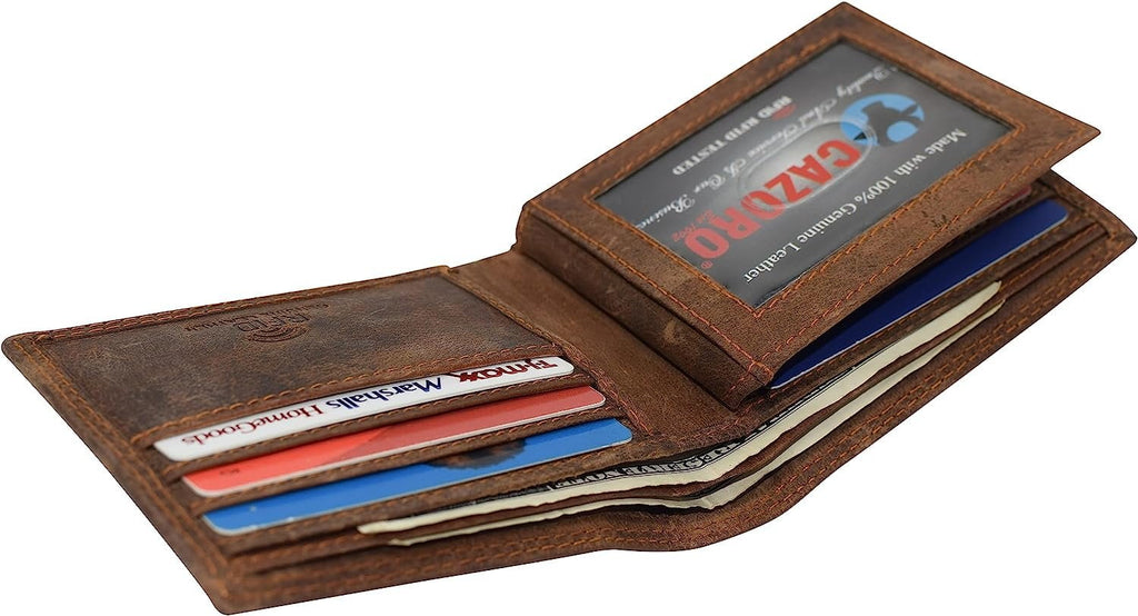 Men's RFID Blocking Vintage Leather Center Flap Bifold Credit Card ID Wallet for Men Brown - Image 6