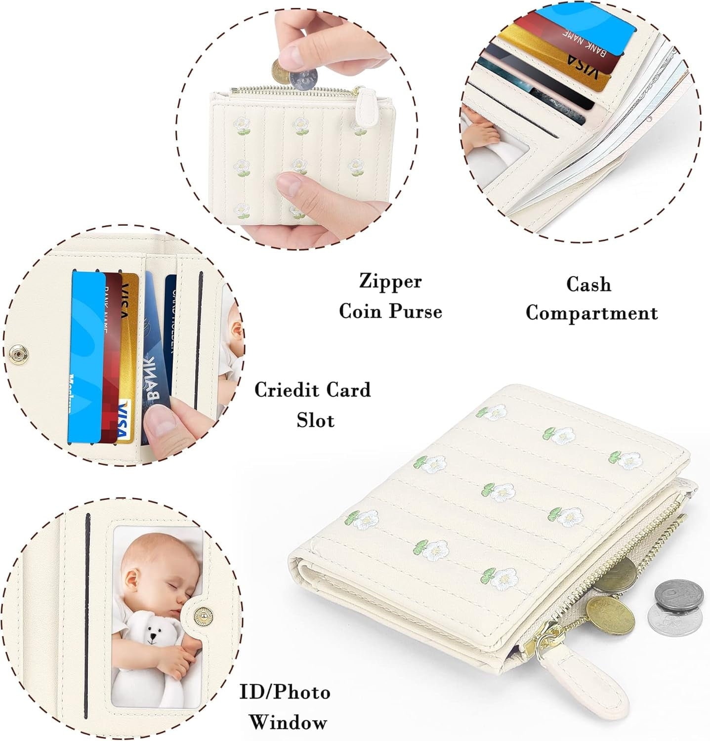 1Pack Small Wallet for Women， Cute RFID Blocking PU Leather Card Holder for Girls Flower， Coin Cash Purse ，Slim Short... - Image 5