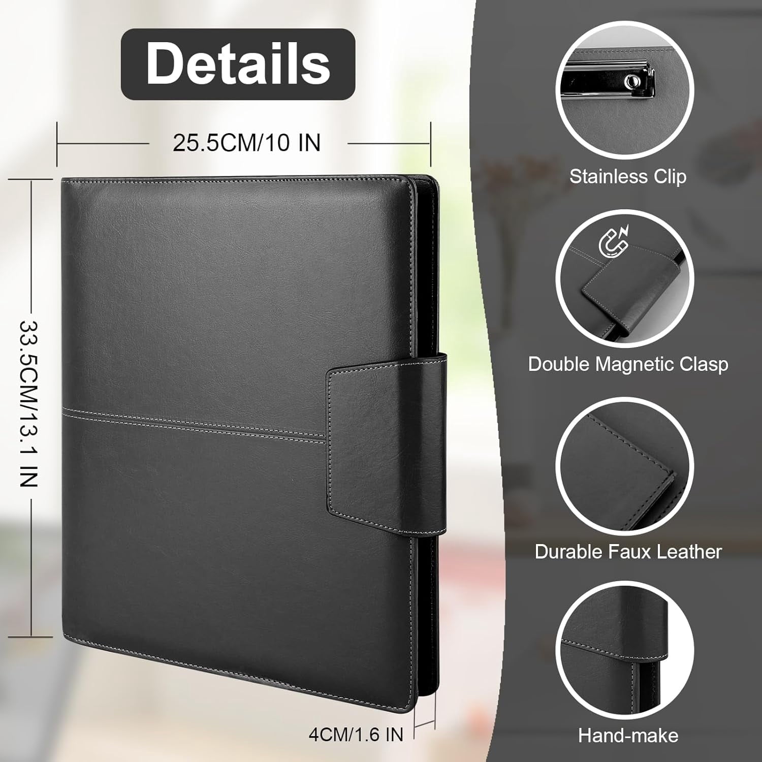 3 Binder Folder Faux Leather Padfolio Business Organizer A4 Letter Size with Strong Magnetic Closure for Meeting,Pres... - Image 6