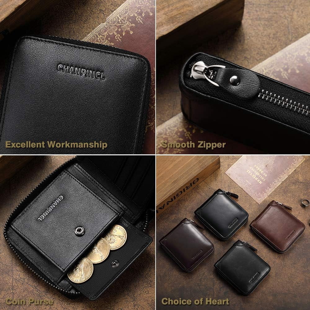 Mens Genuine Leather Zipper Wallet RFID Secure Large Capacity Double Fold Multi-card Leather Wallets for Men and coin purse - Image 6
