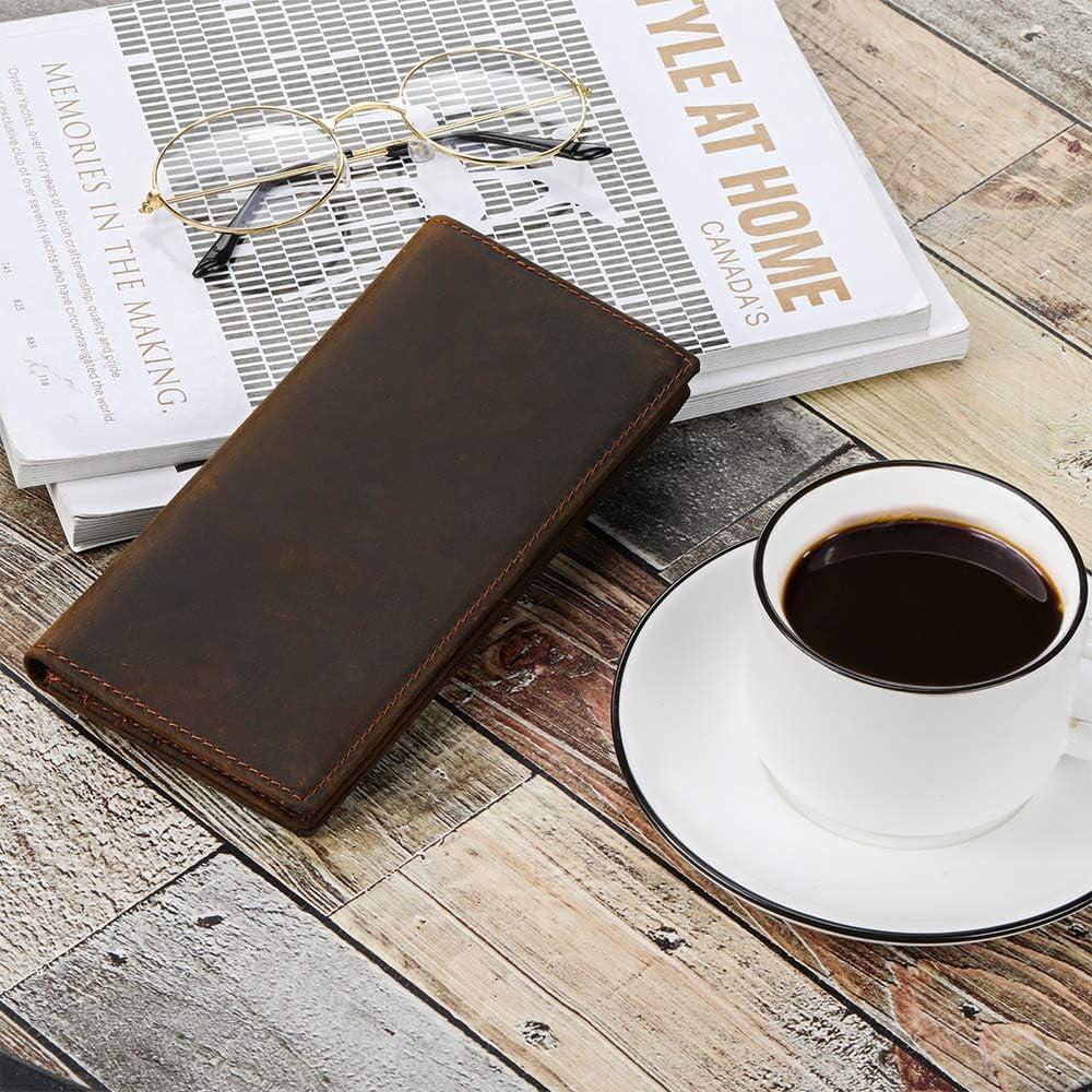 Men's Vintage Genuine Leather Long Wallet for Checkbook Credit Cards - Image 2