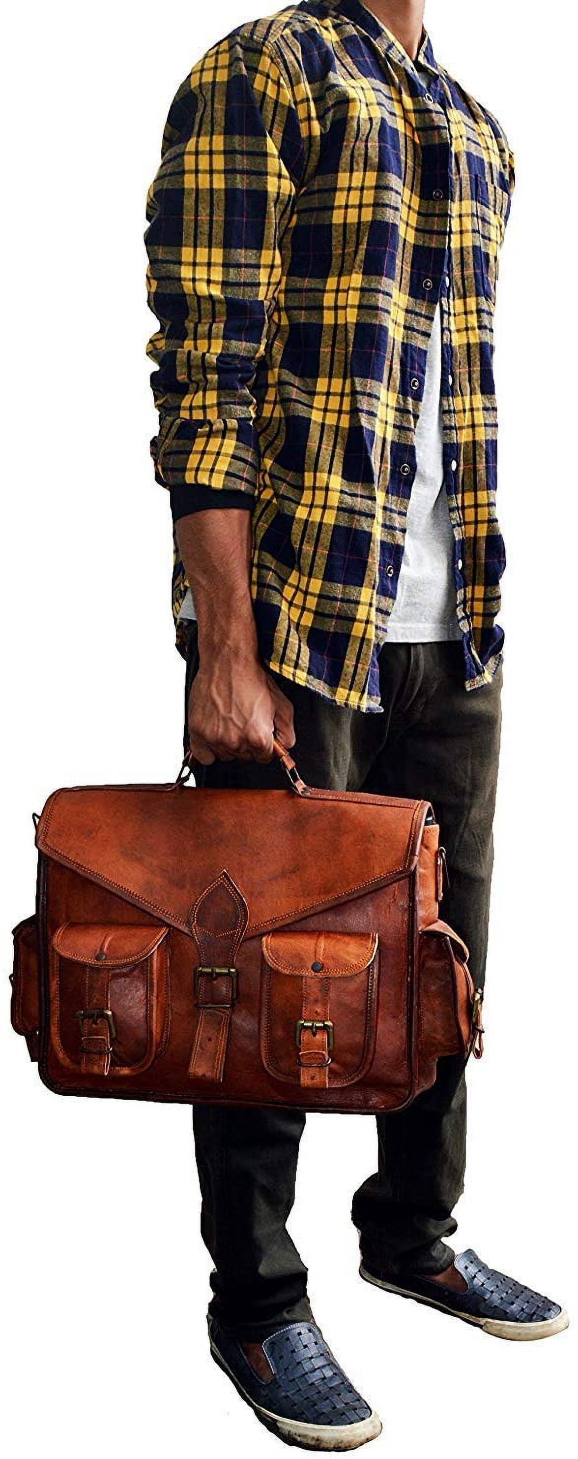 15" leather messenger bag laptop case office briefcase gift for men computer distressed shoulder bag - Image 5