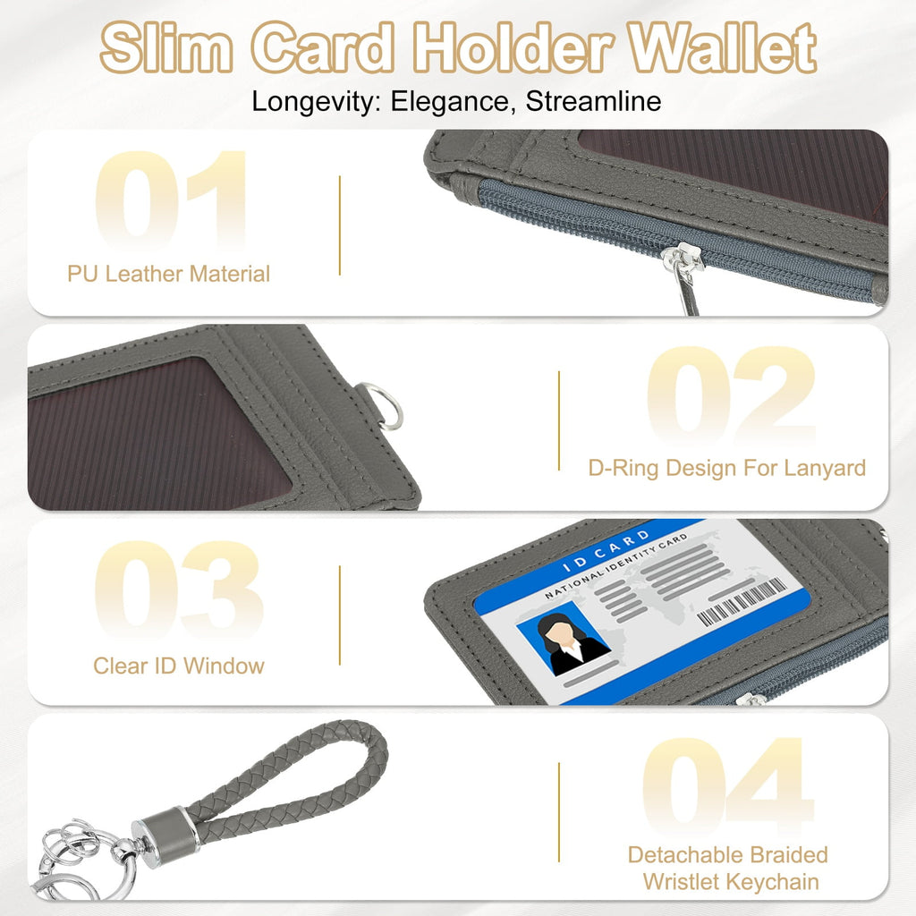 4.7 x 3.2 x 0.2" Slim PU Leather Card Holder Wallet, 1 Set Small Front Pocket Credit Card Case Zipper Coin Wallets wi... - Image 3