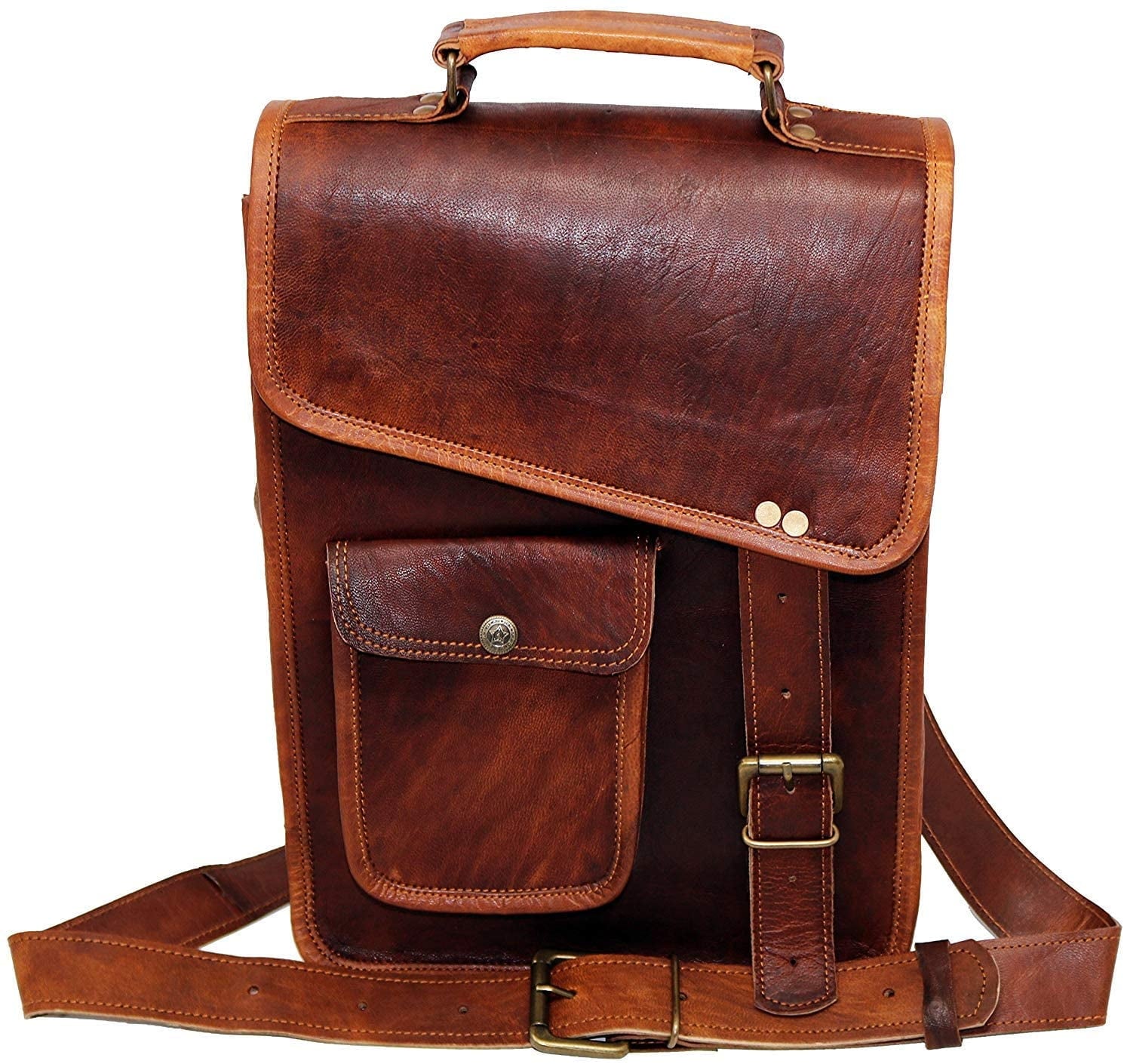 11" Leather Satchel Brown Messenger Bag Office Briefcase for Men Women Cross Body Shoulder Side Purse Travel Work iPa... - Image 5